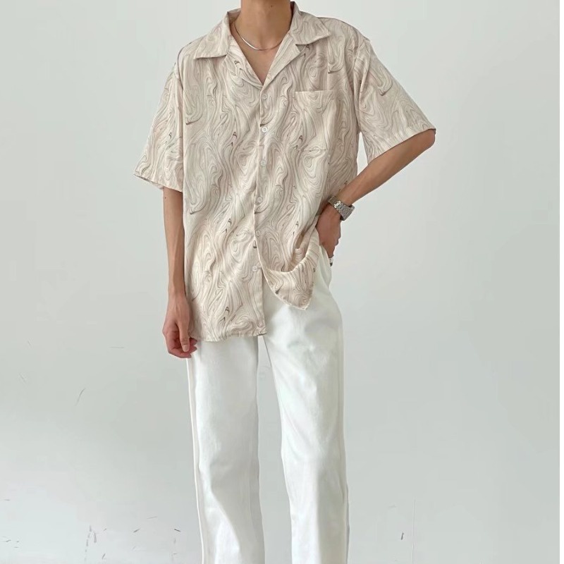 Áo Sơ Mi Tay Ngắn Dáng Rộng Họa Tiết Gợn Sóng Thời Trang Mùa Hè Cho Nam Size M-2XL
