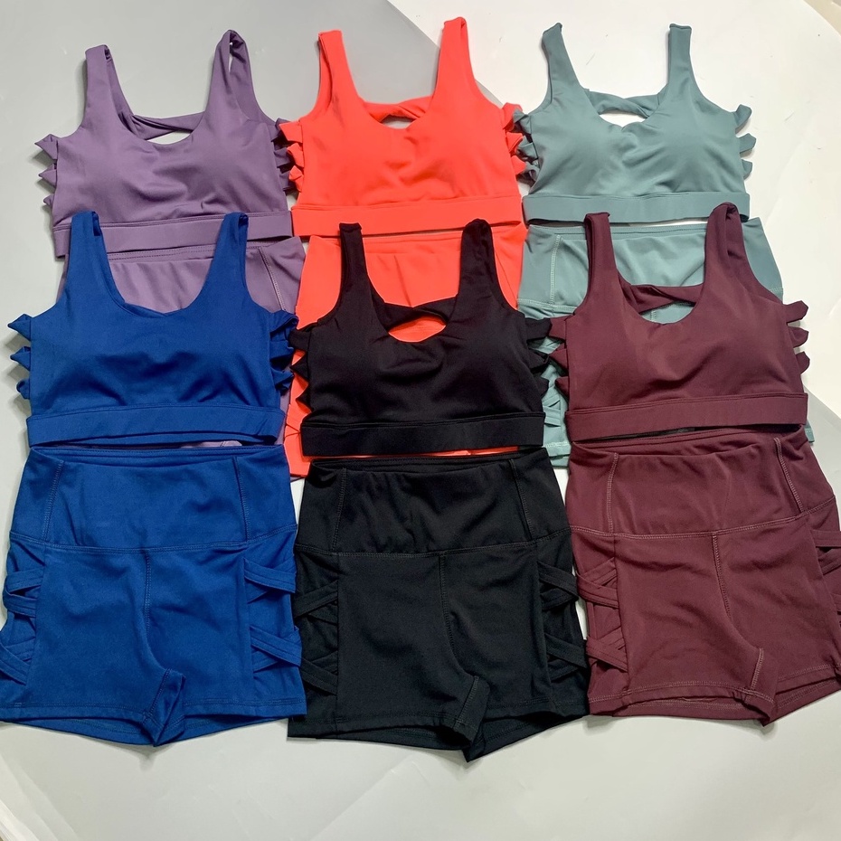 Bộ Quần Áo Tập Gym, Aerobic Quần Đùi Áo Bra Xoắn Eo Chất Thun Co Dãn Tốt (Sẵn mút)