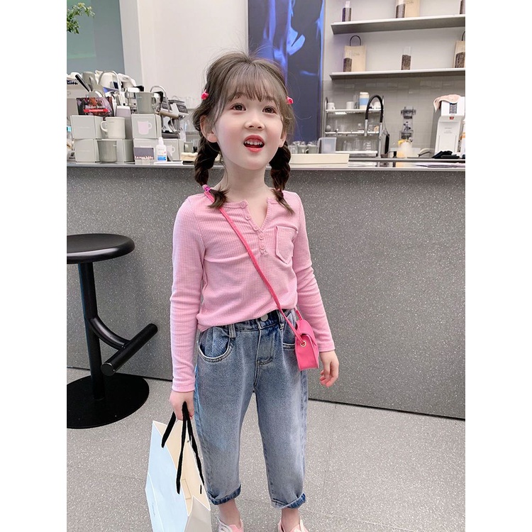 Áo Thun Cotton Mỏng Tay Dài Phong Cách Hàn Quốc Nhật Bản Thời Trang Xuân Thu 2022 Dành Cho Bé Gái
