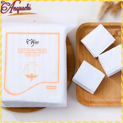 Bông tẩy trang cotton pads 222 miếng dày 3 lớp, ép viền chắc chắn - Chất bông dai, không bị tơi ra khi sử dụng Anquachi