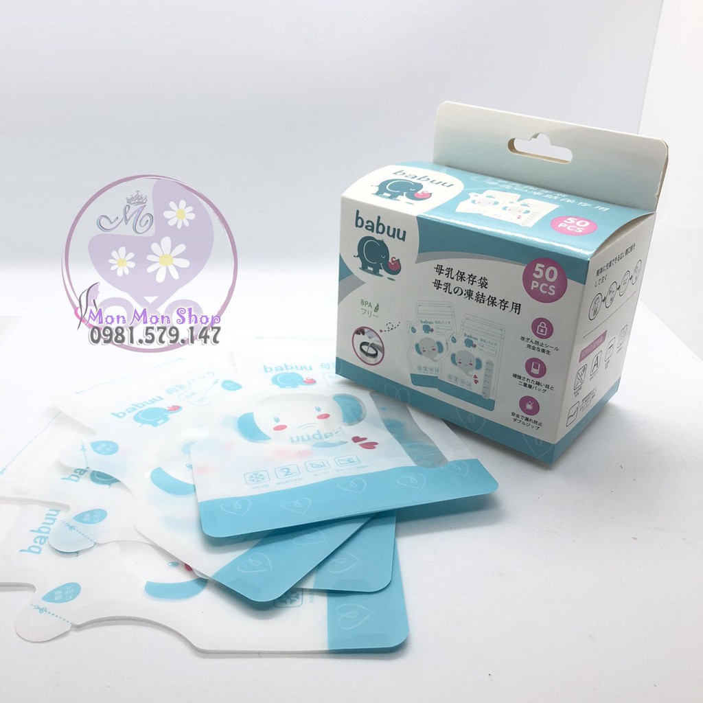 [Sỉ giá tốt] Combo 10 hộp túi trữ sữa Babuu Baby Nhật 250ml ( 50c/h) mẫu có đầu cắt