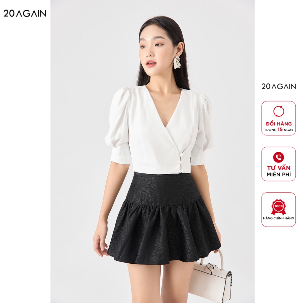 [Mã WABRMINI2 giảm 10% tối đa 50k đơn 250k] Chân váy ngắn 20AGAIN màu đen, đủ size, dáng xòe thân dưới rút dúm JXW0800