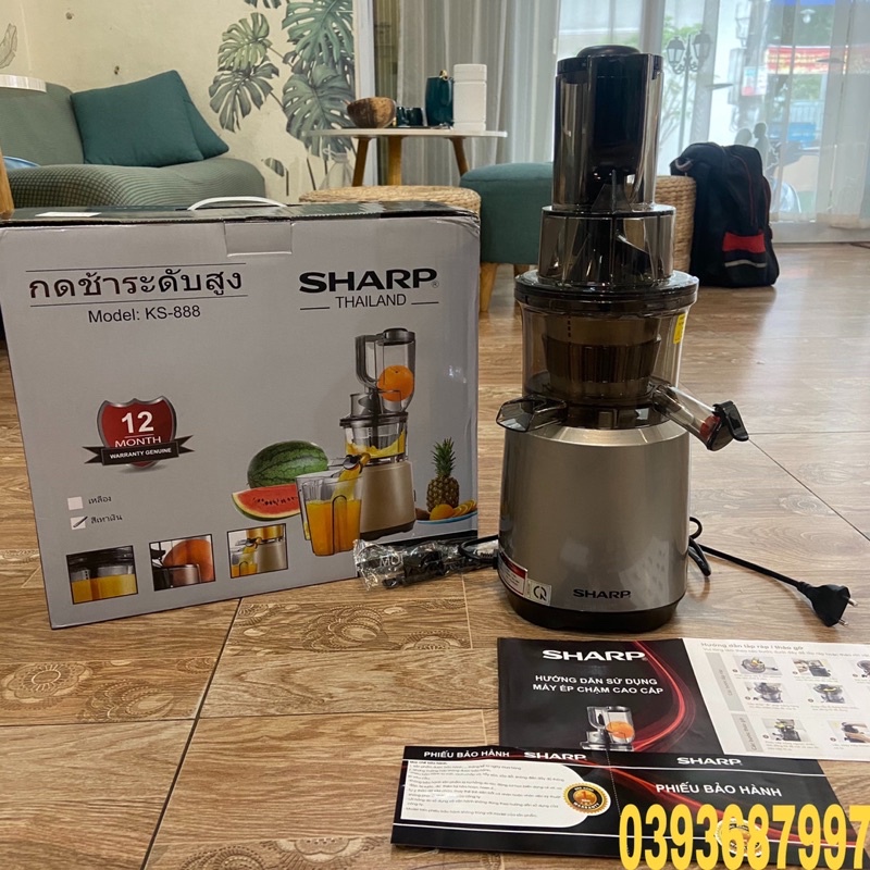 🥬Máy Ép Chậm Sharp ks-888 Công suất 240w Cho Khả Năng Ép hoa Quả kiệt Nước-Bảo Hành 12 Tháng