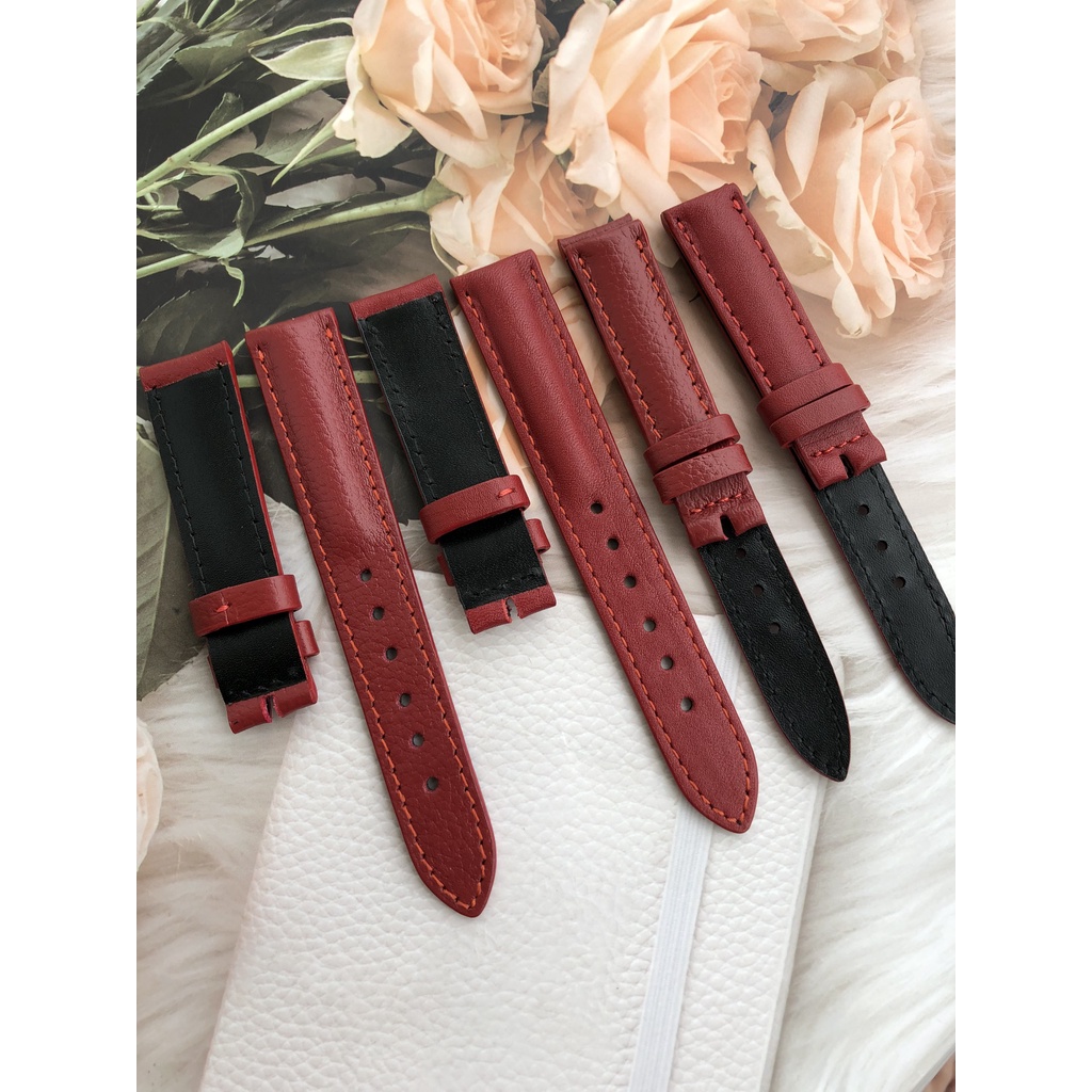 Dây Đồng Hồ Da Bò 100% Màu Đỏ Tặng Kèm Chốt Và Đồ Thay Dây