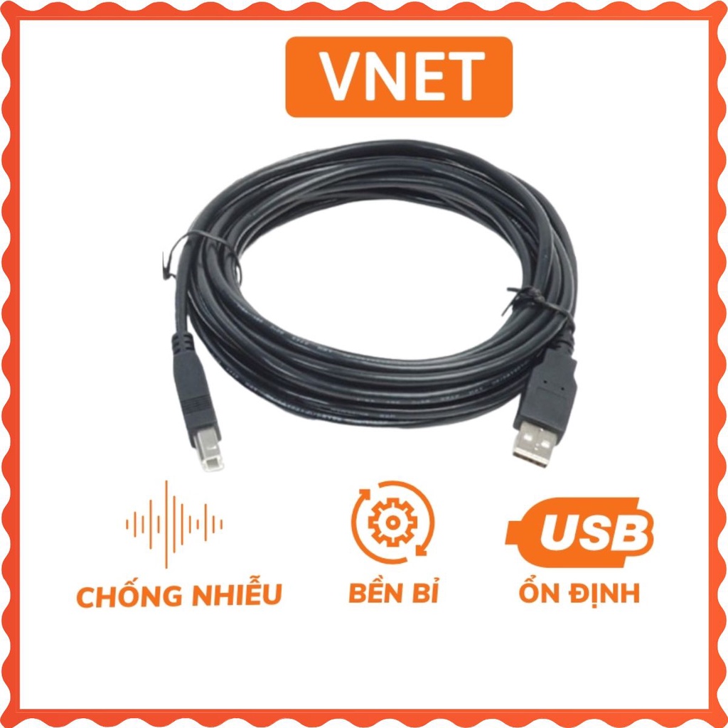 Dây cáp máy in 1M / 1.5M / 3M / 5M ĐEN chống nhiễu cao cấp chuẩn usb 2.0 mới 100% chất liệu nhựa tốt VNET-DMI03