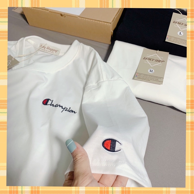 Áo thun thêu chữ 3d thời trang dành cho cặp đôi CHAMPION, áo phông nam nữ unisex