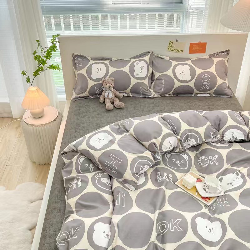 Bộ chăn ga gối  cao cấp ETAMI cotton poly  gấu xám cute miễn phí bo chun drap giường , ga trải giường