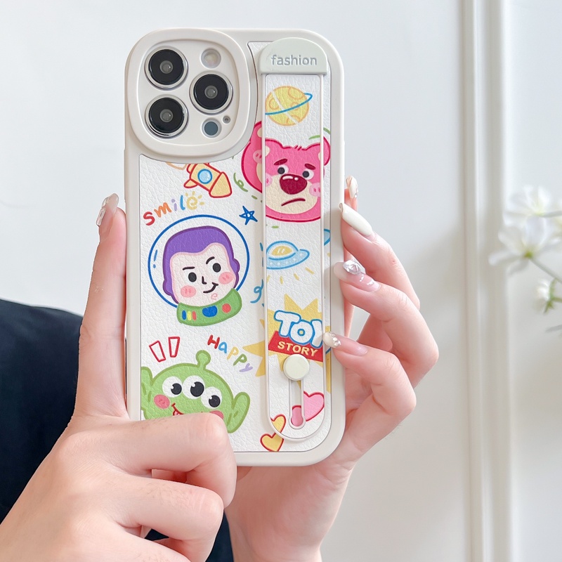 Ốp Điện Thoại Họa Tiết Hoạt Hình Gấu Hồng Kèm Dây Đeo Cổ Tay Chống Sốc Cho Iphone