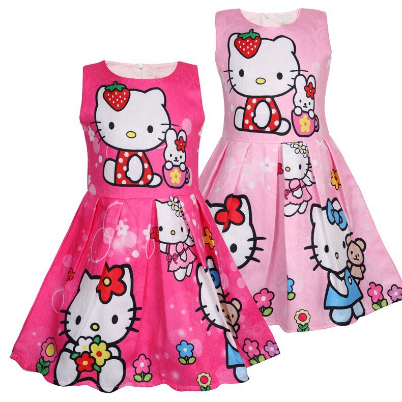 Đầm công chúa họa tiết Hello Kitty thời trang mùa hè đáng yêu cho bé gái 2-8 tuổi