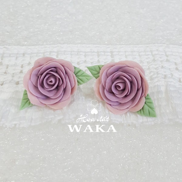 Hoa Tai Hồng Tím Đất Sét Handmade