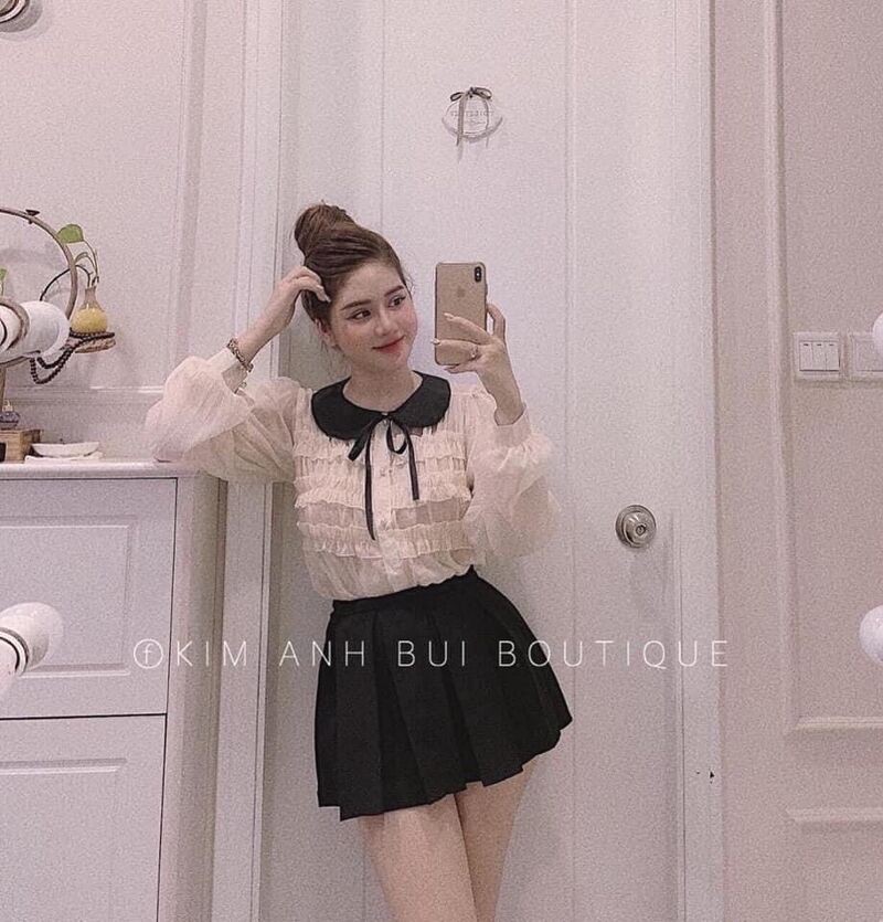 Chân váy xếp ly to dáng ngắn hàng đẹp