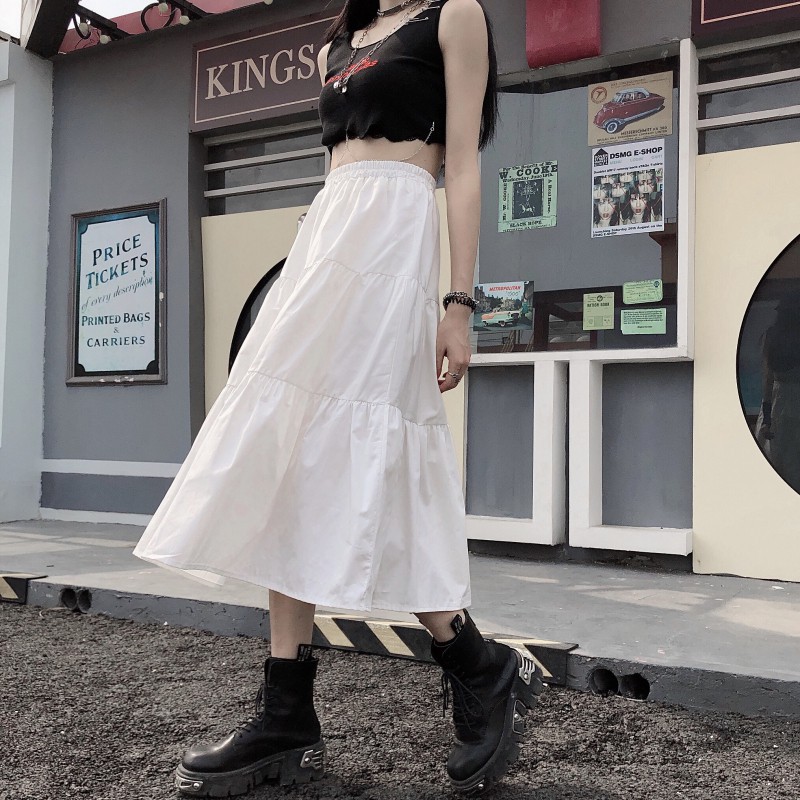 Chân Váy Dài Thiết Kế 3 Tầng Chất Liệu Voan - Chân Váy Ulzzang Cạp Chun Màu Đen Trắng Basic CV002 | BigBuy360 - bigbuy360.vn