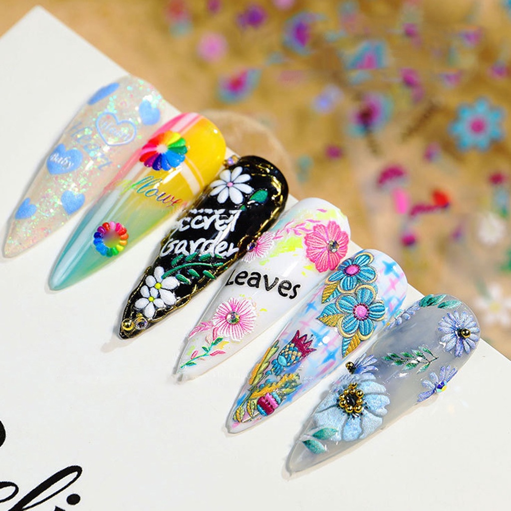 Miếng Dán Trang Trí Móng Tay Tự Dính Dập Nổi Họa Tiết 5D DIY