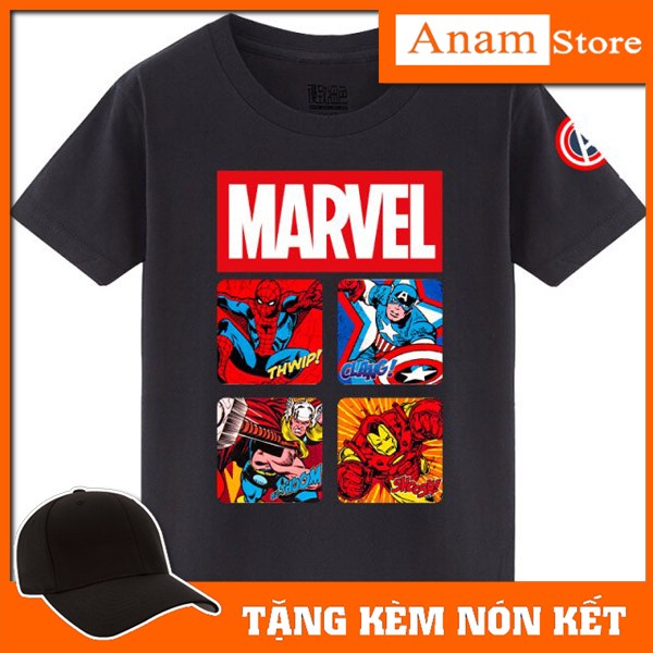 Áo thun trẻ em Marvel, Tặng Kèm nón kết, Có size người lớn, Anam Store