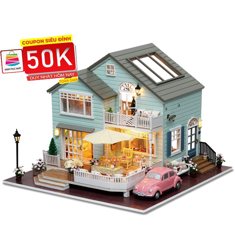 Nhà búp bê có đèn Led Queens Town Tặng kèm bộ dụng cụ lắp ráp