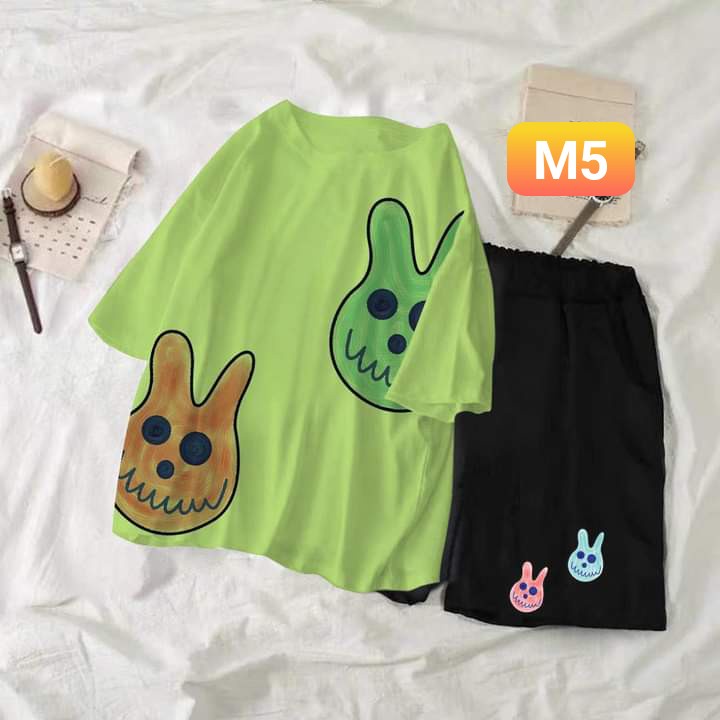 Sét bộ áo thun cute + quần kaki đùi hình