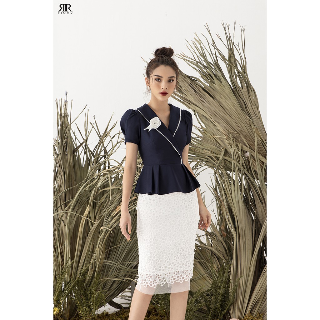 Áo ngắn tay nữ cổ sam RIMMY Viola Top màu Xanh AO0963 [Không kèm hoa]