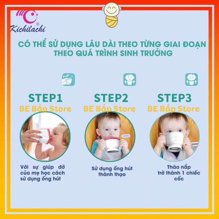 ⚡BÁN LỖ XIN ĐÁNH GIÁ 5 SAO⚡ Cốc Tập Hút Kichi Tập Uống Nước 3 Giai Đoạn Có Vạch Chia 150ml Cho Bé