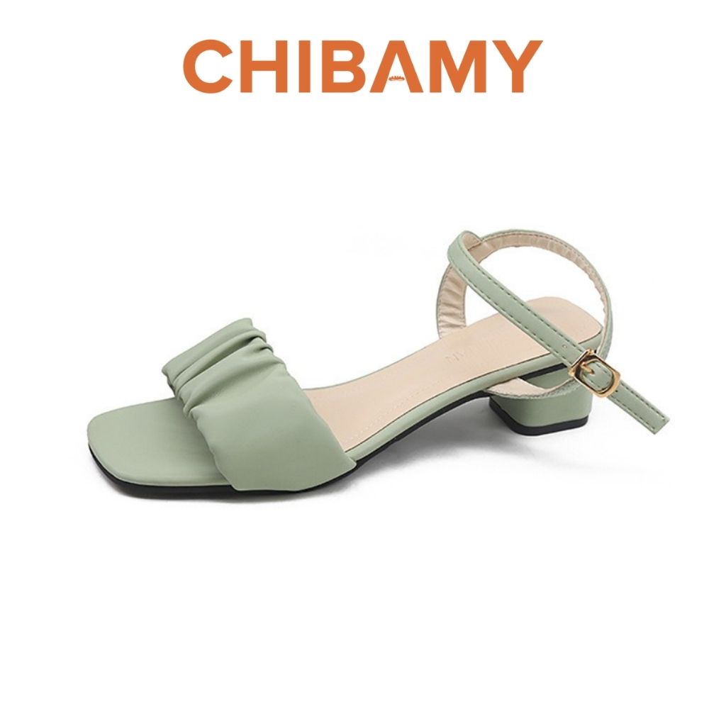 Dép sandal nữ đế vuông cao 3 phân quai nhăn CHIBAMY chất da mềm mịn