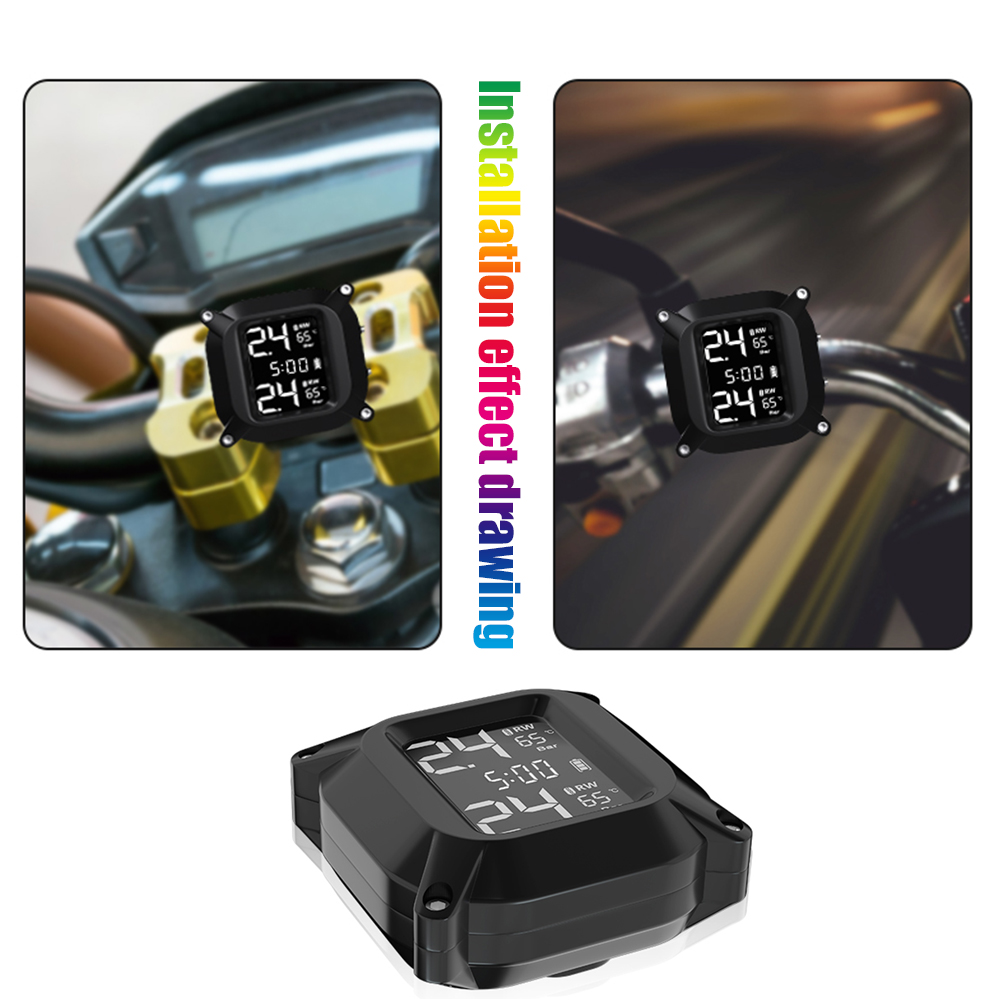 ES Nhiệt độ lốp xe máy Hệ thống giám sát áp suất TPMS Màn hình LCD Cảm biến bên ngoài Sạc USB