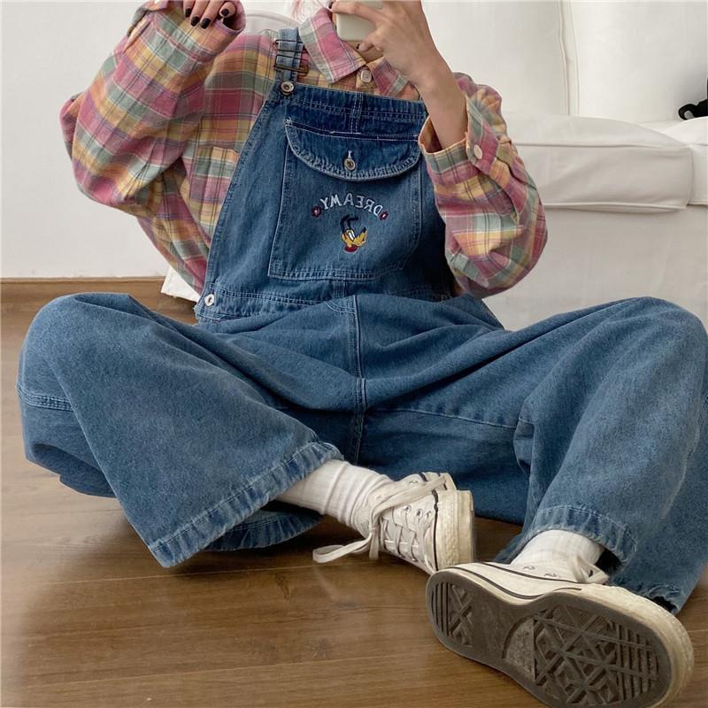 Quần yếm jeans ống rộng túi hộp DREAMY Hàn Quốc, năng động, dễ thương