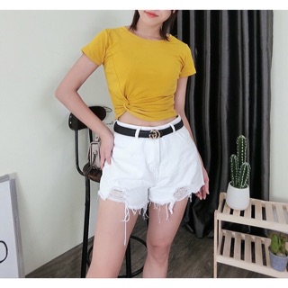 Áo thun nữ xoắn eo bên sườn chất zip cottong