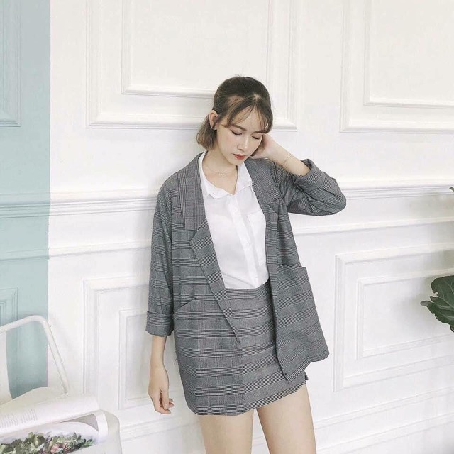 Áo Blazer kẻ sọc dáng công sở kèm ảnh thật