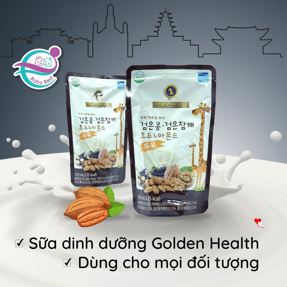 Sữa Óc Chó dinh dưỡng tăng chiều cao - Golden Health (đậu đen, macca, óc chó, hạnh nhân) - Bịch 195ml - Nhập khẩu