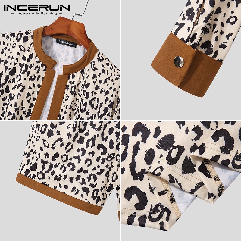 Set áo cardigan và quần ngắn INCERUN họa tiết da báo thời trang mùa hè cá tính cho nam