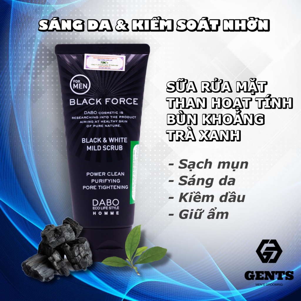 Sữa rửa mặt cho nam DABO Black Force Foam Cleanser 120ml giúp sáng da & kiểm soát nhờn