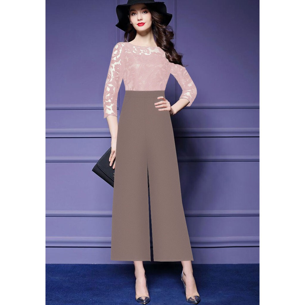 Jumpsuit nữ Dài Ống Suông Phối Ren Hoa 3D Xinh Xắn J956
