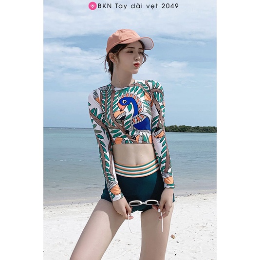Bikini hai mảnh dài tay họa tiết SIÊU ĐỘC, ôm body, tôn dáng, màu sắc cực bắt mắt, nổi bật trên bãi biển