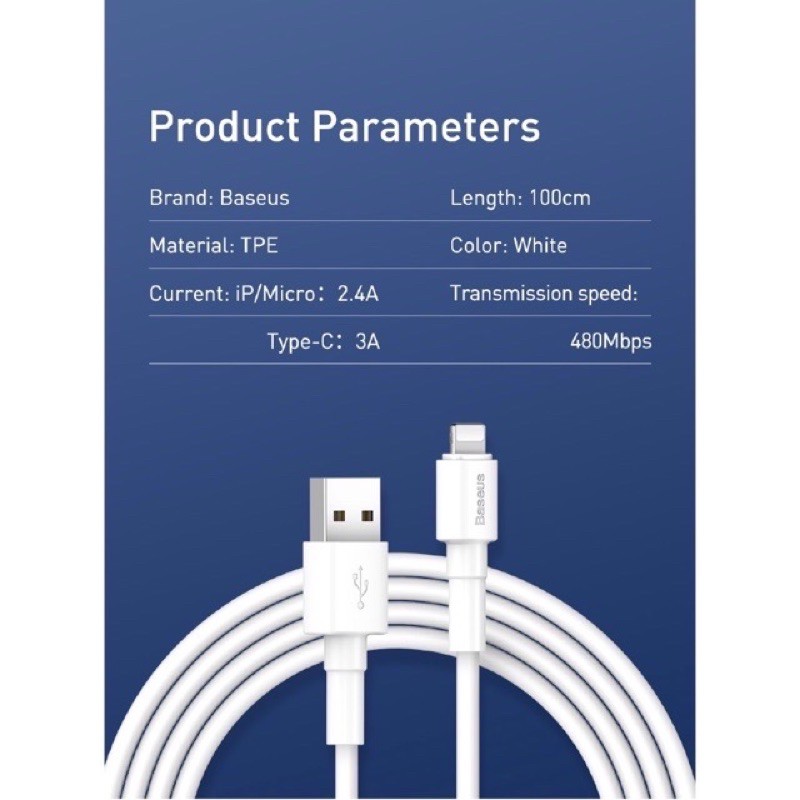 ✔CHÍNH HÃNG ✔Cáp Sạc nhanh Baseus Mini White Cable,trắng Dây Sạc Truyền Dữ Liệu USB Type C(2.4A)Thích hợp nhiều dòng máy