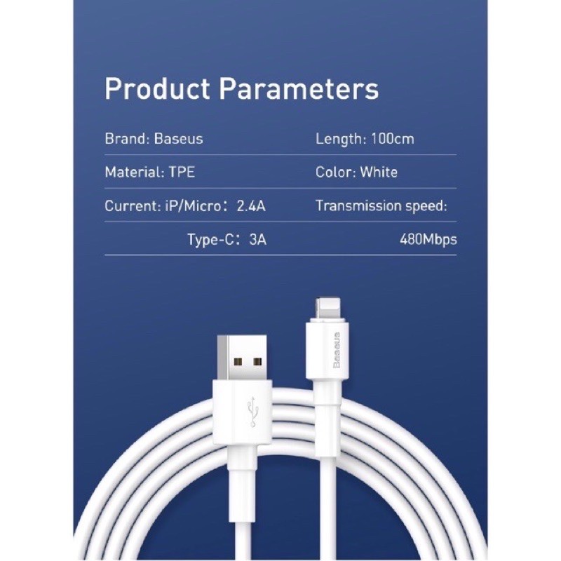 Cáp Sạc Baseus Mini White Cable, Sạc Nhanh, Dây Sạc Truyền Dữ Liệu USB Type C