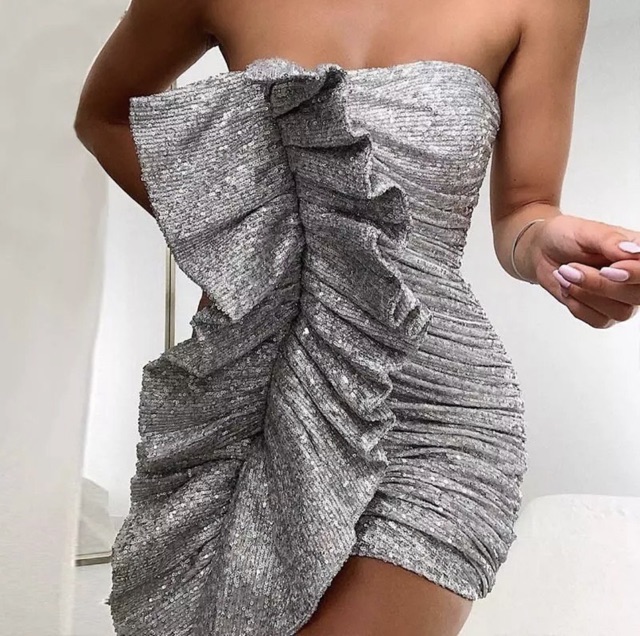 Đầm sequin xám,silver đi tiệc lấp lánh