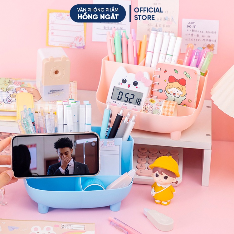Ống đựng bút nhiều ngăn, hộp đựng bút để bàn cute đa năng giá rẻ đồ dùng học tập dễ thương văn phòng phẩm OB11