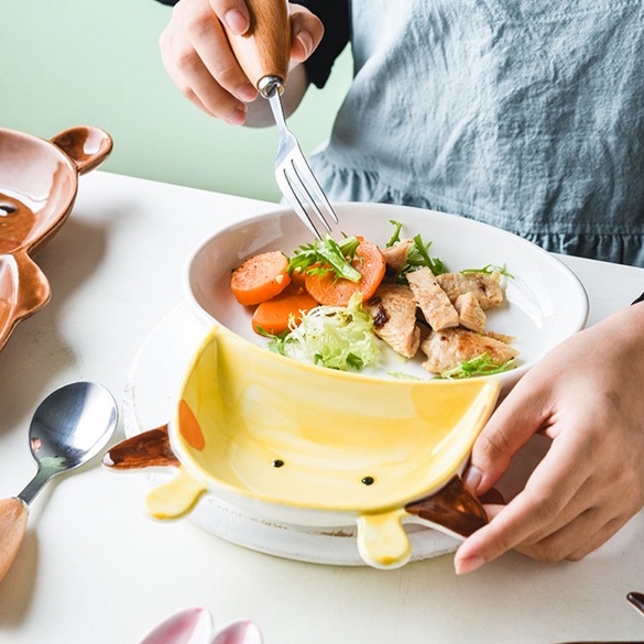 Đĩa Ăn Dặm Cho Bé AD39 Hình Hươu Cao Cổ Chất Liệu Gốm Sứ Cao Cấp Chịu Nhiệt Cao YOOTA BABY