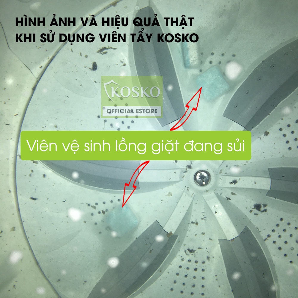 Viên vệ sinh lồng giặt Kosko siêu sạch, viên tẩy vệ sinh lồng giặt dạng sủi tiện lợi