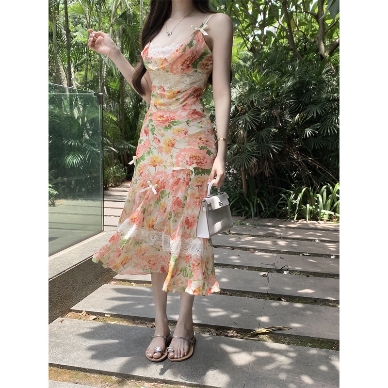 Đầm Hai Dây Mỏng Vừa Vặn In Họa Tiết Hoa Phong Cách Bohemian Hàn Quốc Thời Trang Mùa Hè Hàng Mới Dành Cho Bạn Nữ