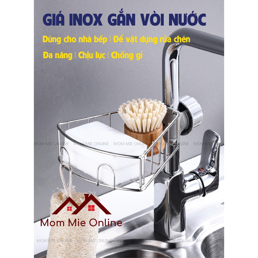 Giá inox đựng vật dụng rửa chén gắn vòi nước - Q003