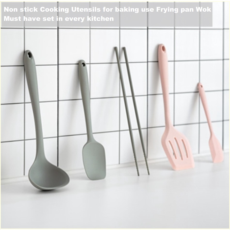 5 cái Dụng cụ nấu ăn Silicone Bộ Dụng cụ nấu ăn chống dính Phụ kiện nhà bếp Chịu nhiệt Dụng cụ nhà bếp cho bé ăn dặm Silicone cao cấp từ Hàn Quốc
