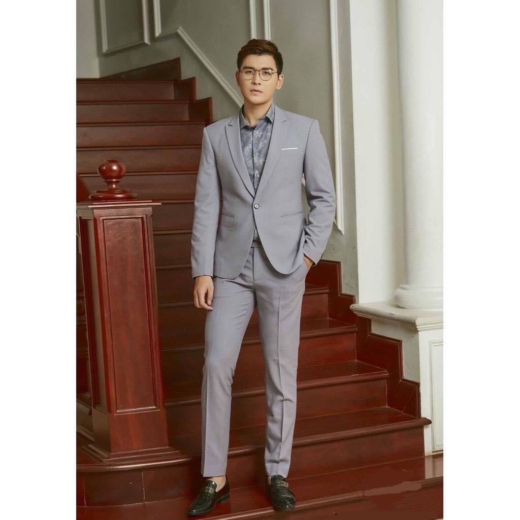 Bộ vest nam màu xám đá cao cấp, vest cưới, vest Hàn Quốc