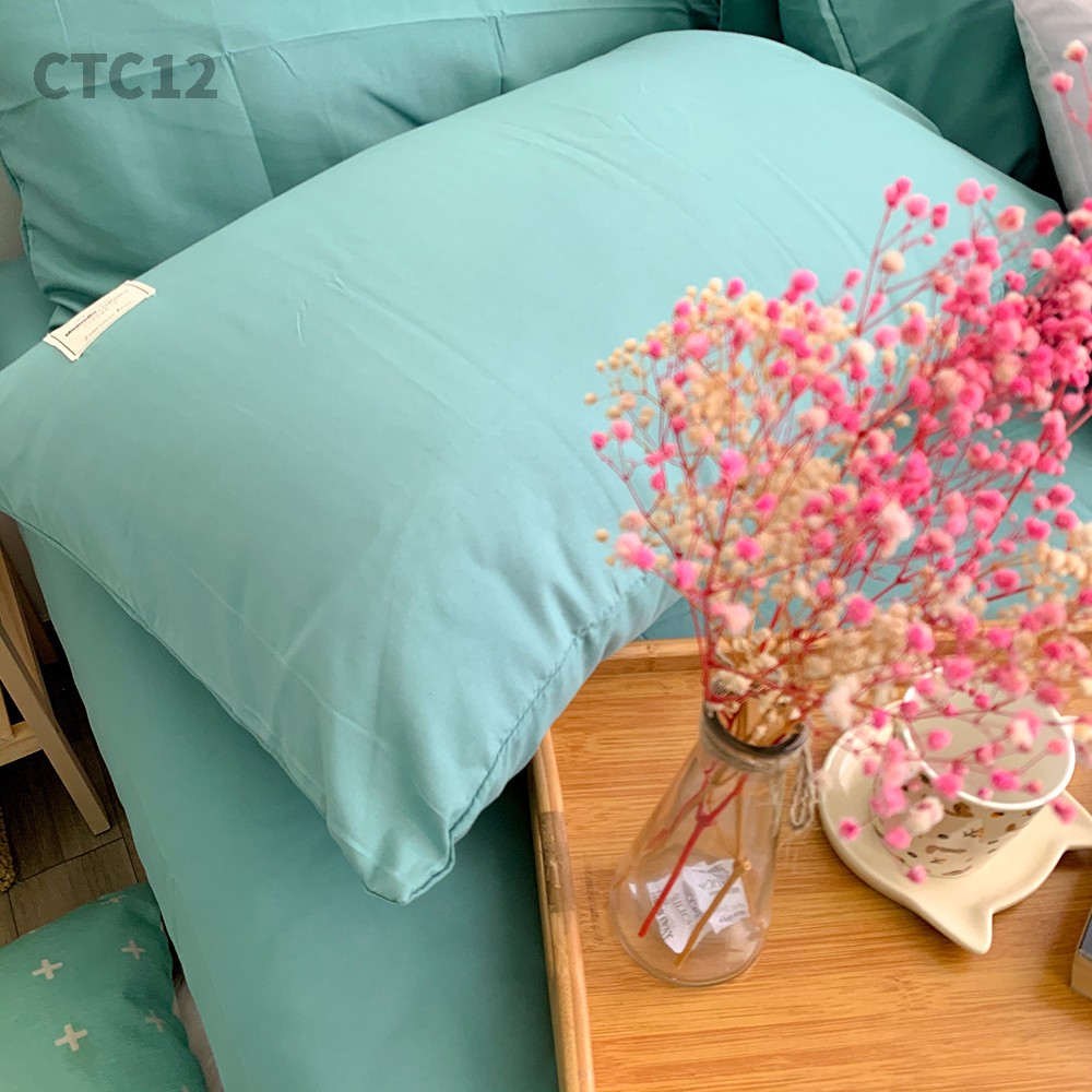 Bộ chăn ga gối Cotton TC REE Bedding CTC12 màu xanh mint giường 1m2, 1m4, 1m6, 1m8, 2m