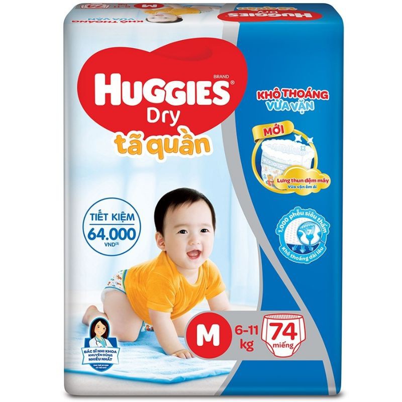 Bỉm Huggies quần size M 74 miếng
