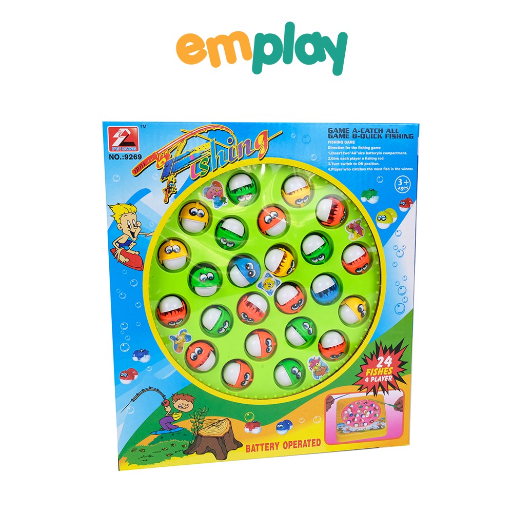 Đồ chơi câu cá Emplay, gồm 2 cần, 24 cá đa sắc cho bé nhận biết màu, chạy pin chất liệu nhựa an toàn