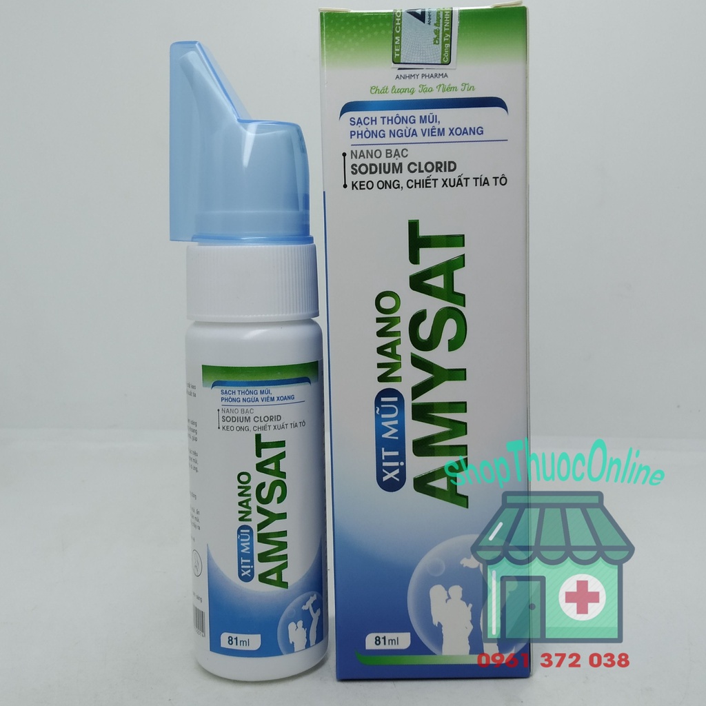 Xịt mũi Nano AMYSAT chiết xuất tía tô, keo ong, nano bạc chai 81ml