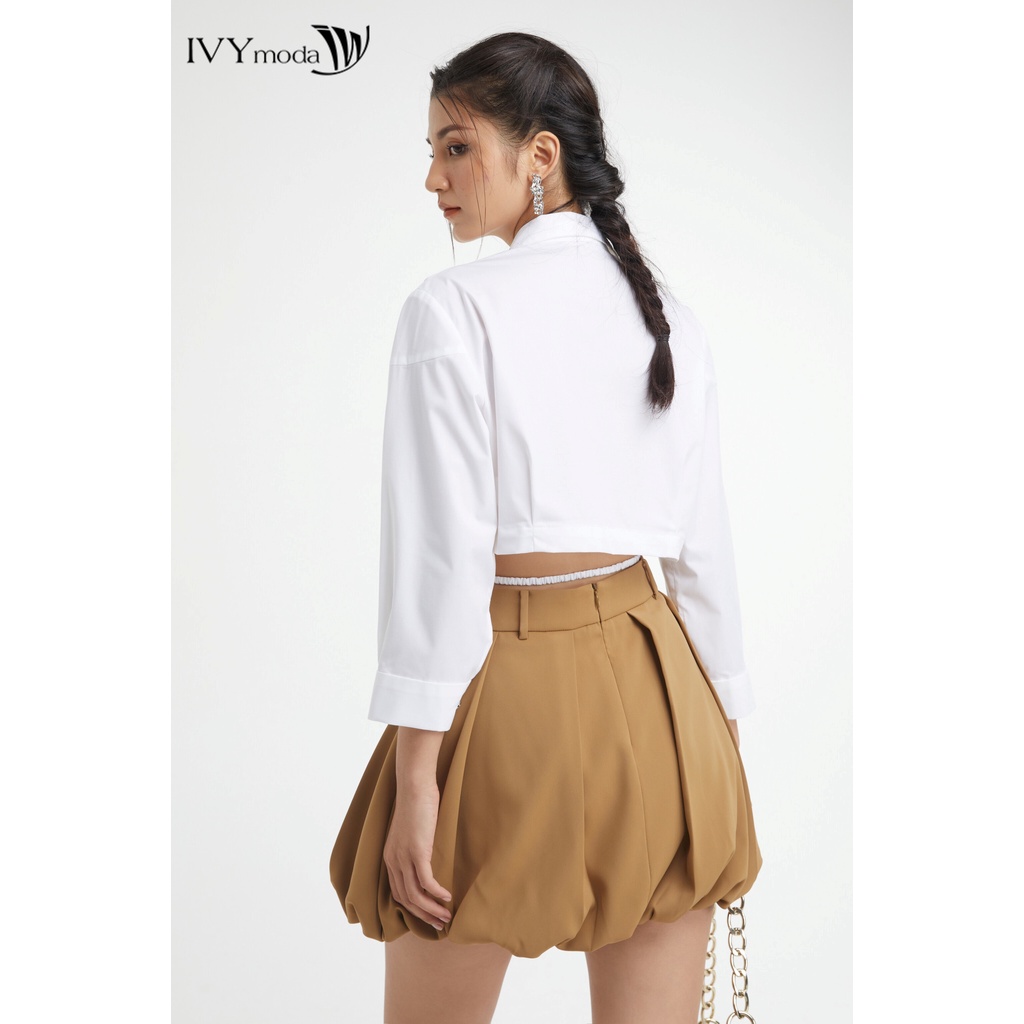 Áo sơ mi nữ croptop phối dây đai IVY moda MS 16B9397