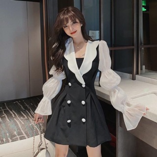[Ulzzang] Váy xoè A tay bồng khúc tiểu thư sang chảnh