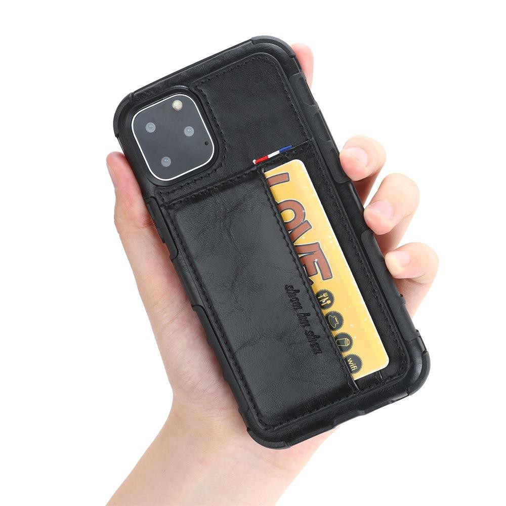 Ốp da Iphone 11, 11 Pro, 11 Pro Max kiêm 2 khe đựng thẻ, card + Tặng ngay miếng dán cường lực 4D