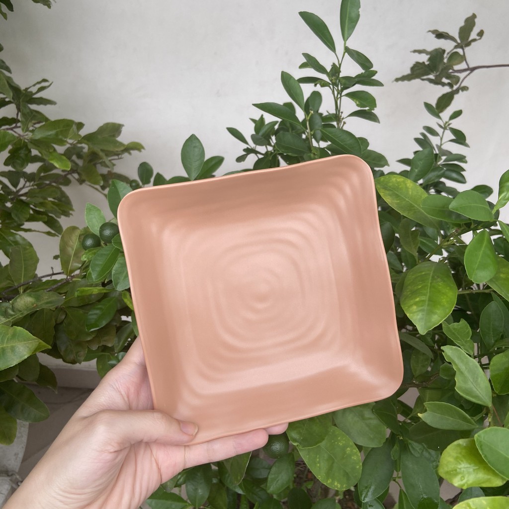 Dĩa vuông size 15.7cm nhựa melamine phíp màu đen nhám, ngói nhám xám nhám - Dish plate F-DV117N